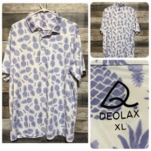 Deolax Pineapple Print Golf Polo Shirt Men’s XL White Purple Performance Stretch